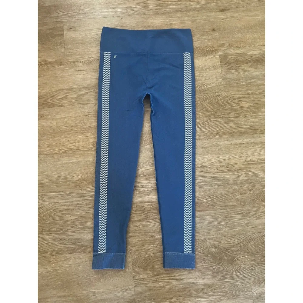 Fabletics Womens Blue Chevron Seamless High Waisted Leggings‎ Size Medium